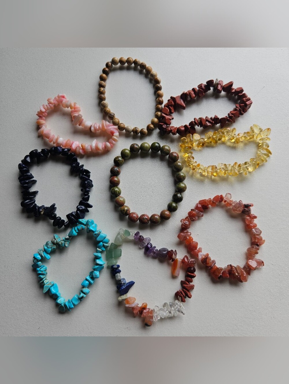 Set of 9 Gemstone Beaded Stretch Bracelets